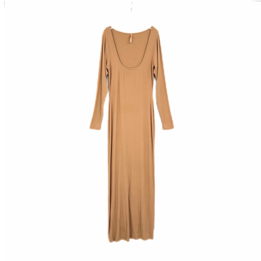 Skims Tan Ribbed Soft Lounge Bodycon Feminine Flirty Versatile Long Maxi Dress - Picture 6 of 9